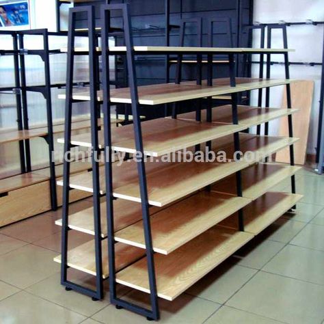 Source 2016 new STEEL WOODEN SHELF for supermarket rack / store shelf on m.alibaba.com Floating Shelves Pantry, Shelves Pantry, Supermarket Design Interior, Wooden Shelving, Store Shelves Design, Shop Shelving, Shelves For Storage, Grocery Store Design, Wooden Sofa Set Designs