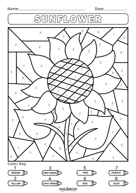 Free Color by Number Worksheets | Cool2bKids Activity Pages For Kids Free Printables, Color By Number Printable, Kindergarten Colors, Preschool Colors, Sunflower Colors, Summer Coloring Pages, Printables Free Kids, Numbers For Kids, Number Worksheets