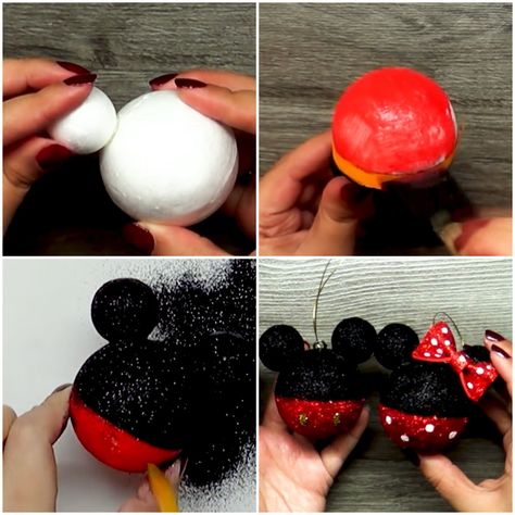 Diy Minnie Mouse Christmas Ornaments, Mickey Mouse Ornaments Diy Homemade, Mickey Mouse Diy Ornaments, Minnie Ornaments Diy, Diy Mickey Ornaments Christmas, Diy Minnie Mouse Ornament, Mickey And Minnie Ornaments Diy, Mickey Mouse Christmas Ornaments Diy, Minnie Mouse Ornaments Diy