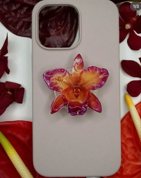 Floral popsocket, popsocket, fun popsocket, phone case, phone case inspo Diy Custom Phone Case, Flower Pop Socket, Orchid Phone Case, Flower Popsocket, Iphone Popsocket, Popsockets Aesthetic, Diy Popsocket, Phone Case Pop Socket, Princess Phone Case