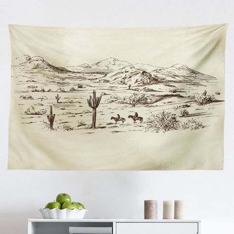 Wild West Landscape, Cowboys On Horses, Western Tapestry, Mountains Desert, Desert Plants, Landscape Illustration, Wild West, East Urban Home, Wall Hanging