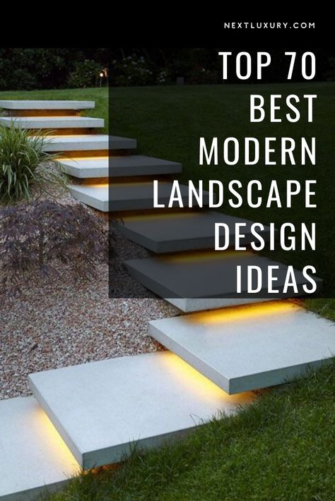 Defined by clean lines and an overall uncluttered aesthetic, modern landscaping is the organic embodiment of “less is more.”Perfect for contemporary property layouts or as a welcome contrast against a more traditional home structure, the modern landscape is one that strives for symmetry and balance above all else. #nextluxury #homedesign #homedecor #homedecorideas Garden Contemporary Design, Upscale Landscaping Ideas, Professional Landscape Design, Contemporary Home Landscaping, Luxury Home Landscaping Front Yards, Large Lot Landscaping Ideas, Modern Landscaping Design, Modern Hardscape Backyard, Luxury Landscaping Front Yard