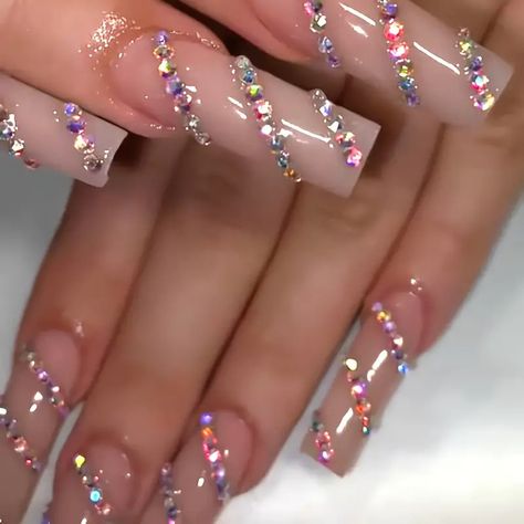 Extra Long Press Nails In Creamy White Rhinestone - Temu Diamond Nail Designs, Fake Nails Long, Press On Nails Long, Baby Blue Nails, Long Press On Nails, Blue Nail Art, Nails Design With Rhinestones, Diamond Nails, Nails Long