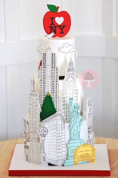 New York Landmark Cake - CakeCentral.com New York Theme Party, Nyc Cake, New York Cake, Doodle Cake, New York Party, New York Theme, New York Landmarks, Travel Cake, Travel Party Theme