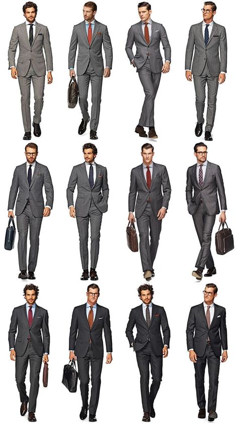 Whether you opt for a mid-grey or charcoal design, a grey suit is undeniably classic and can be dressed up in a number of ways. Grey Suit Combinations, Suits And Ties, Interview Suits, Shirt And Tie Combinations, Men In Suits, Charcoal Gray Suit, Grey Suit Men, Dark Gray Suit, Interview Attire