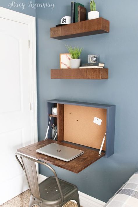 Diy Fold Down Desk, Fold Down Desk, Study Table Designs, Desks For Small Spaces, Wall Desk, Hus Inspiration, Living Room Tv Wall, Diy Desk, Diy Furniture Table