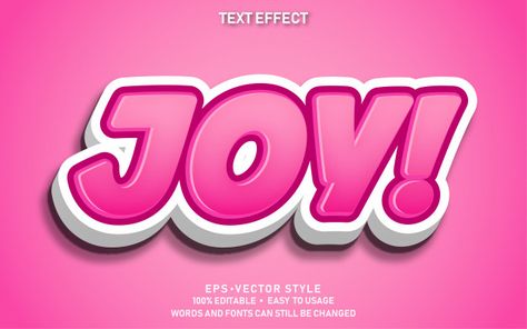 Editable text effect cute joy Premium Ve... | Premium Vector #Freepik #vector #template Text Style Design, Comic Typography, Text Effect Design, Text Effect Photoshop, Cover Page Template, Gfx Design, Special Text, 3d Text Effect, Font Inspiration