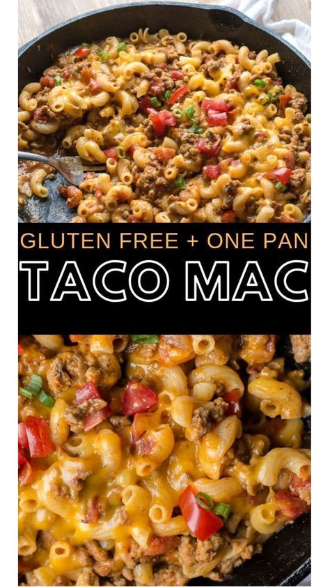 This Easy Taco Mac is a quick one pan, 30 minute meal packed with taco meat, noodles and cheese! #onepan #glutenfree Noodles And Cheese, Taco Mac, Dinner Sandwich, Gf Dinner, Hamburger Meat Recipes, Easy Taco, Hamburger Meat, Gluten Free Recipes For Dinner, Ground Beef Recipes For Dinner