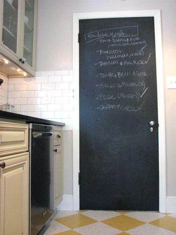 I SO wish Brett would let me do this on our mudroom door to the garage.  Great place to keep track of errands or things I need to take with me.  Which as I type makes me wonder why I don't just put a chalk wall up there.  I even have extras. Chalkboard Pantry Doors, Attic Bathroom Ideas, Chalkboard Door, Attic Lighting, Kitchen Chalkboard, Attic Doors, Attic Window, Attic Playroom, Young House