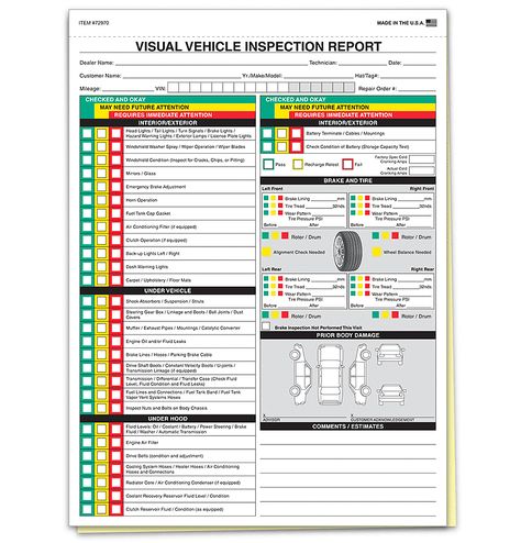 Visual Vehicle Inspection - 2-Part Form Vehicle Inspection Checklist Template, Vehicle Inspection Form, Car Inspection Checklist, Vehicle Inspection Checklist, Vehicle Maintenance Log, Beetle Design, Car Checklist, Electrical Inspection, Car Inspection