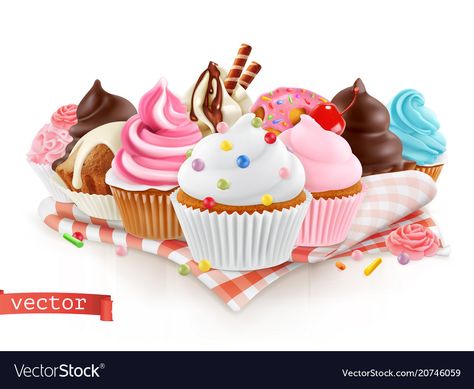 Cupcake Illustration, Chocolate Crumbs, Cupcake Vector, Cake Stock, Cake Vector, Cake Logo Design, Fairy Cake, 3d Vector, Sweet Cupcakes