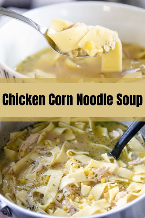 🥘Our Mennonite style chicken corn noodle soup recipe makes a homey, comforting soup filled with savory flavors and nutrients. Of all the delicious soup recipes out there, it’s one of my all-time favorite soups; the perfect comfort food for a chilly winter day, (or any time of year)!😍 #souplover #chillyweather #cookingfromscratch #comfortfood #healthysoup #chickensoup #sickday #traditional #classic #funinthekitchen #dinnerrecipes #foodinspiration Super Easy Chicken Noodle Soup, Egg Noodles Chicken Soup, Buttermilk Soup Recipes, Chicken Noodle Corn Soup, Chicken Noodle Rice Soup, Pa Dutch Chicken Corn Soup, Chicken Corn Soup With Noodles, Chicken Corn Noodle Soup Pa Dutch, Chicken Corn Soup With Rivals