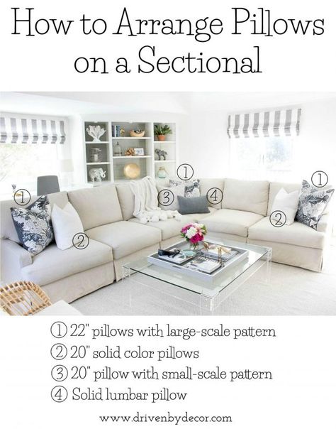 Great post about how to arrange pillows on sofas and sectionals and other great pillow tips! U Couch, Casa Disney, Driven By Decor, Throw Pillows Living Room, Casa Vintage, Retro Home Decor, Room Remodeling, New Living Room, A Living Room