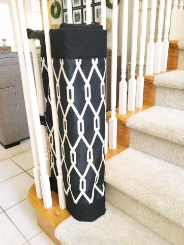 Baby-proofing (or Pet-proofing!) With Style - Living with Lady Fireplace And Cabinets, Fabric Stair Gate, Fabric Baby Gates, Retractable Dog Gate, Dog Gates For Stairs, Puppy Gates, Diy Dog Gate, Retractable Baby Gate, Baby Gate For Stairs