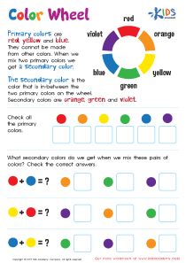 Primary And Secondary Colors Worksheet, Primary Secondary Tertiary Colors, Primary Color Wheel, Color Lesson Plans, Color Wheel Worksheet, Inclusive Art, Color Art Lessons, Mixing Primary Colors, Counting Practice