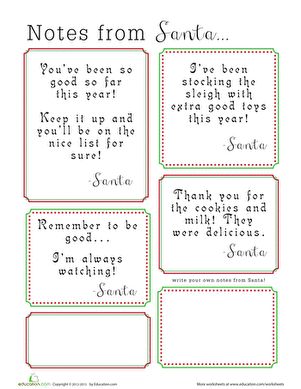 Santa left your child a note! Print out these notes from Santa to leave by the cookie plate, on your kid's bulletin board, or in a stocking. Santa Notes To Kids, Santa Worksheet, Santa Stationary, Write To Santa, Note From Santa, Preschool Worksheets Free, Santa Notes, Letter Writing Worksheets, Preschool Worksheets Free Printables