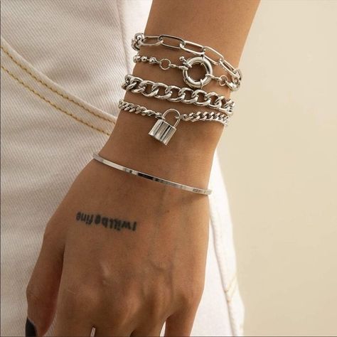 Stainless Steel Hypoallergenic Won’t Fade 5 Bracelets Comes With Jewelry Storage Pouch Questions? Leave A Comment Below! Hand Chain Jewelry, Chica Cool, Hip Hop Chains, Bracelet Set Silver, Free People Jewelry, Silver Plated Bracelet, Buckle Bracelet, Estilo Chic, Mötley Crüe