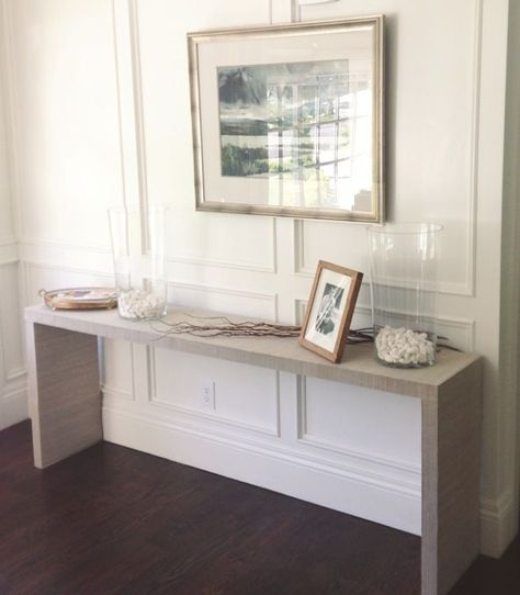 We love a good makeover! Check out  this re-imagined MALM occasional table covered in grasscloth at the blog WHITE+GOLD. Malm Occasional Table, Ikea Sofa Table, Ikea Console Table, Diy Console, Diy Console Table, Ikea Lack, Wallpaper Cantik, Diy Sofa Table, Ikea Malm