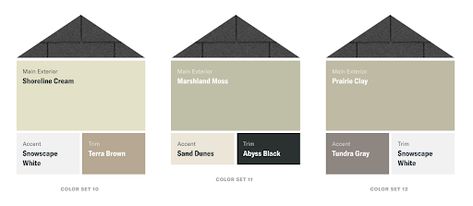 Fresh Color Palettes for a Gray or Black Roof | LP SmartSide | Blog Black Roof Cream House, Black Roof House Colors, Ranch Exterior Color Schemes, Hardie Board Siding Colors, Modern Farmhouse Exterior Colors, Siding Colors For Houses, Farmhouse Exterior Colors, Farmhouse Colors, Exterior Paint Color Combinations