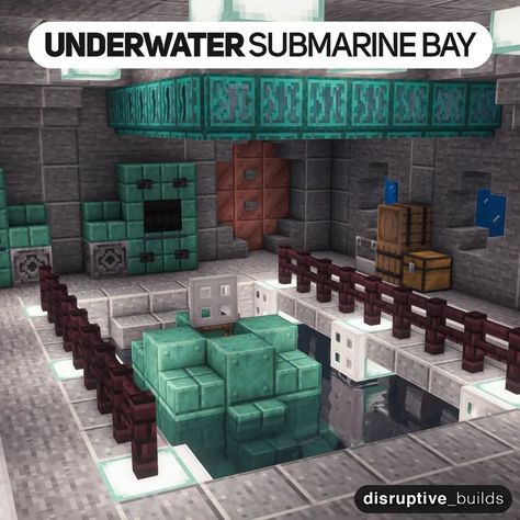 disruptive / Minecraft Builder on Instagram: “💾Don't forget to save for later! ❓What do you think of this build? Here's a cool idea I came up with for an interesting build that I…” Minecraft Submarine, Minecraft Bunker Ideas, Underwater Minecraft Builds, Minecraft Laboratory Ideas, Minecraft Bunker, Minecraft Lab, Dwarven Kingdom, Underwater Submarine, Underwater Base