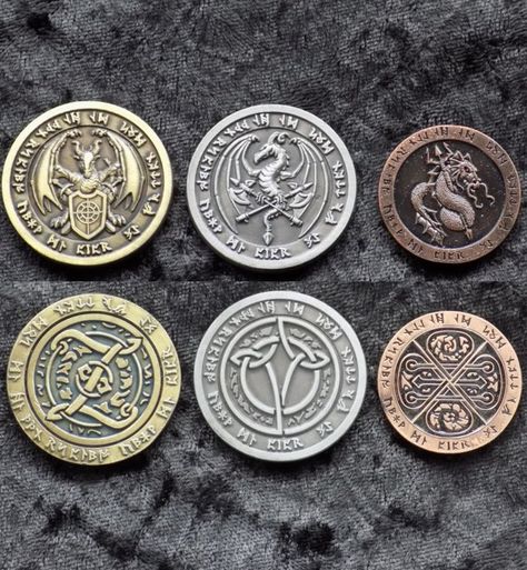 Fire coins set Fantasy Coin Art, Fantasy Currency, Coin Aesthetic, Fantasy Money, Fantasy Coins, Magic Coins, Buy Gold And Silver, Custom Coins, Coin Art