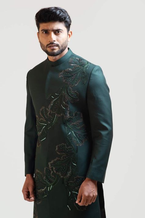 Buy Black Tricot Embroidered Sherwani And Pant For Men by Paarsh Online at Aza Fashions. Lineart Embroidery, Indian Wedding Clothes For Men, Wedding Kurta For Men, Embroidered Sherwani, Thread Beads, Gents Kurta, Coat Set, Beads Embroidery, Indian Men Fashion