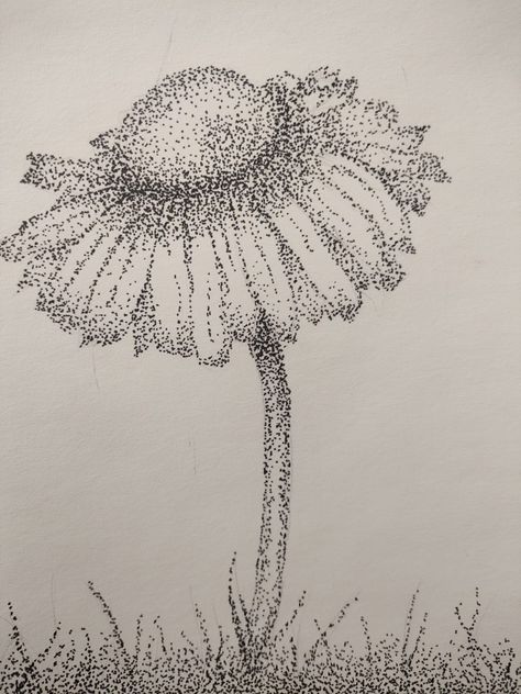 Stippling Art Ideas Easy, Simple Stippling Drawing, Stipple Flowers, Scribbling Drawing Easy, Pointilism Art Ideas Easy, Pointillism Easy, Stippling Art Easy, Dot Drawings, Pointillism Drawing