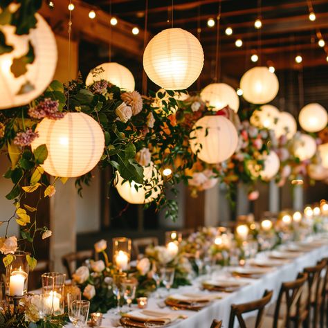 Elevate Your Spring Wedding with These Three Enchanting Ways to Combine Simple Paper Lanterns and Florals! – Sarah Romanowski Wedding Design Floral Paper Lanterns, Indoor Paper Lantern Decor Ideas, Paper Lanterns Wedding Decor, Whimsical Wedding Florals, Hanging Florals Wedding, Wedding Lantern Decor, Paper Lanterns Decor, Chinese Lanterns Wedding, Hanging Lanterns Wedding