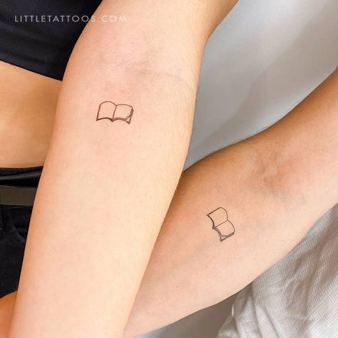 Minimalistic matching book temporary tattoo for best Minimalistic Sister Tattoos, Matching Best Friend Book Tattoos, Friends Minimalist Tattoo, Friend Book Tattoo, Bookish Best Friend Tattoos, Matching Book Tattoos For Best Friends, Best Friend Book Tattoos, Matching Book Tattoos, Roommate Tattoos