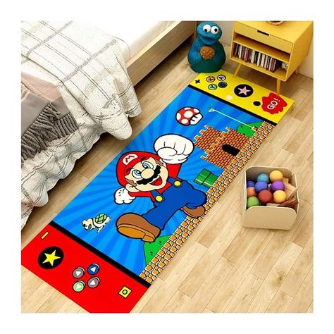 PRICES MAY VARY. 【Product Dimensions】: 47"L x 23"W, This bedroom living room washable non-slip rug is made of high quality fabric with short piles and vibrant colors，The pattern is very cute and energetic. 【Non-Slip Kids Playroom Rug】: Made of 100% high-quality nylon materials,the surface with machine woven dense loop texture is soft and comfortable,the back with TPR is non-slip,make the rug place well to Keep your kids safe. 【Extensive Versatility】: Every time you step on this cushion, you enjo Mario Room, Playground Flooring, Bedroom Game Room, Bedroom Game, Washable Pads, Bedroom Games, Baby Rugs, Cartoon 3d, Bedroom Rugs