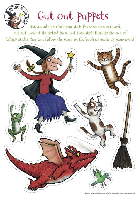 Character Cutouts for Book, Room on the Broom by Julia Donaldson (from Kindergarten Nana) Reader's Theater, Story Sack, Room On The Broom, Julia Donaldson, Story Activities, Halloween Preschool, Book Week, Hip Hip, Theme Halloween