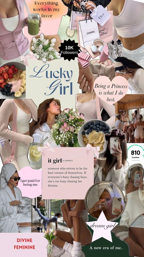 Lucky Girl Wallpaper, Lucky Girl Aesthetic, 2025 Goals, Girl Affirmations, Pilates Girl, Aesthetic Routines, Vision Board Collage, Sunday Reset, Girl Energy