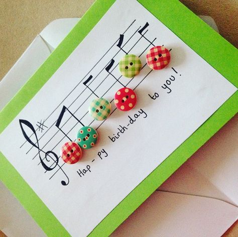 Music, happy birthday, buttons, handmade, greetings card, notes, birthday card Card With Buttons, Music Happy Birthday, Music Happy, Birthday Card Craft, Homemade Birthday Cards, Small Bathrooms, Christmas Card Crafts, Tile Ideas, Bathroom Tile