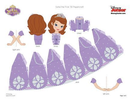 Sofia the First 3D Papercraft - Spoonful Princess Sofia Party, Sofia The First Birthday Party, Disney Paper Dolls, Vika Papper, Princess Paper Dolls, Princess Crafts, Papercraft Printable, Prințese Disney, Paper Toy