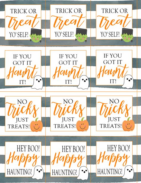 Halloween Fun: Spooky Decor and more - Crisp Collective No Tricks Just Treats Printable Free, Free Halloween Tags, Halloween Labels Printable, Halloween Peeps, Halloween Treat Tags, Halloween Gift Tags, Halloween Names, Free Printable Halloween, Barbie Halloween