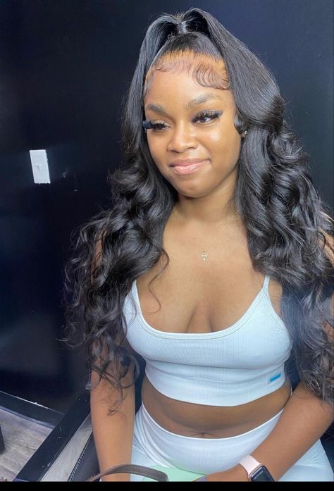 Body Wave Half Up Half Down Frontal, Half Up Half Down Hair Frontals, Half Up Half Down Hair Body Wave, Up Half Down Hairstyles Weave, Half Up Half Down Lace, Half Up Half Down Quick Weave, Gel Nails Spring, Curly Half Up Half Down, Weave Ponytail Hairstyles