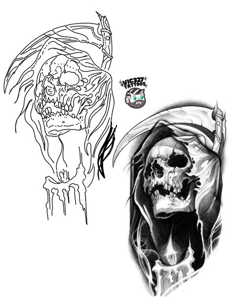 Santa Muerte Stencil, Big Skull Tattoo, Reaper Tattoo Stencil, Grim Reaper Tattoo Stencil, Santa Muerte Tattoo Stencil, Grim Reaper Tattoo Designs Drawings, Grim Reaper Stencil, Chicano Tattoo Stencil, Realism Tattoo Stencil