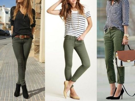 Pantalon Vert Olive, Pant Outfit Ideas, Green Jeans Outfit, Olive Pants Outfit, Olive Green Pants Outfit, Green Pants Women, Olive Green Outfit, Dark Green Jeans, Olive Green Shoes