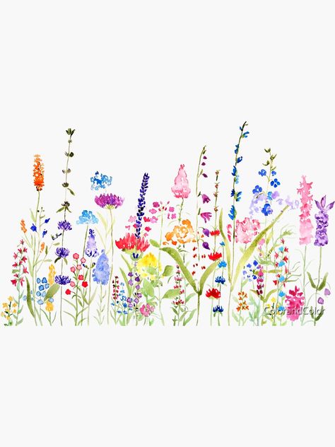 Field Of Flowers Drawing, Flower Field Art, Wild Flower Field, Wildflower Drawing, Field Art, Wildflower Paintings, 강아지 그림, Flower Art Drawing, Watercolor Flower Art