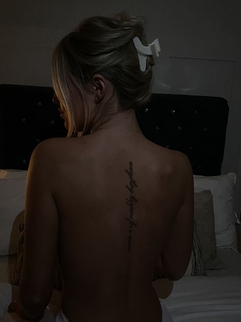 Everything Happens For A Reason Rib Tattoo, Hot Spine Tattoos, Everything Happens For A Reason Tattoo, Spin Tattoo, Back Tattoo Women Spine, Tattoo Spots, Lyric Tattoos, Anklet Tattoos, Piercing Inspo