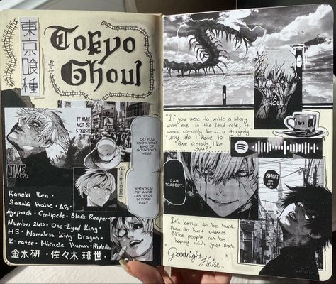 anime journal tokyo ghoul manga page Manga Journal Ideas, Anime Journal Ideas First Page, Anime Journal Spread Ideas, Sketchbook First Page Ideas, Journal First Page, Anime Journal Ideas, Manga Journal, Album Journal, Anime Journal