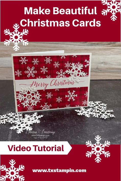 Card Making Tutorials Videos, Quick Christmas Cards, Beautiful Christmas Cards Handmade, Clean And Simple Christmas Cards, Fancy Christmas Cards, Snowflake Christmas Cards, Diy Christmas Cards Easy, Childrens Christmas Cards, Cas Christmas Cards