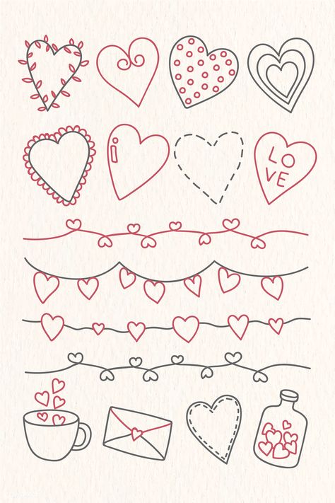 Hand drawn love and valentine's day doodle vector collection | premium image by rawpixel.com / marinemynt #vector #vectoart #digitalpainting #digitalartist #garphicdesign #sketch #digitaldrawing #doodle #illustrator #digitalillustration #modernart Valentines Day Doodles, Valentine Drawing, Valentine Doodle, February Bullet Journal, Valentines Day Drawing, Doodle Vector, Heart Doodle, Love Doodles, Valentine Theme