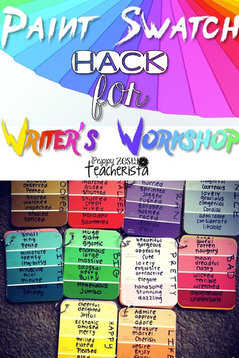 Elementary teacher needs these easy to make vocabulary paint chips for writer's workshop. This is a perfect addition for any writer's workshop folder. | writers workshop ideas| Writers Workshop Folders, Colorful Words, Daycare Curriculum, Teacher Needs, Sight Word Flashcards, 4th Grade Writing, Writers Workshop, Spelling Patterns, Classroom Tools