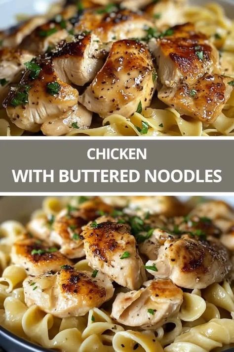 Breaded Chicken For Pasta, Garlic Butter Noodles With Chicken, Recipes Using Egg Noodles Dinners, What To Make With Breaded Chicken, Grilled Chicken And Noodles, Chicken Butter Noodles, Buttered Noodles With Chicken, Chicken With Butter Noodles, Chicken And Buttered Noodles