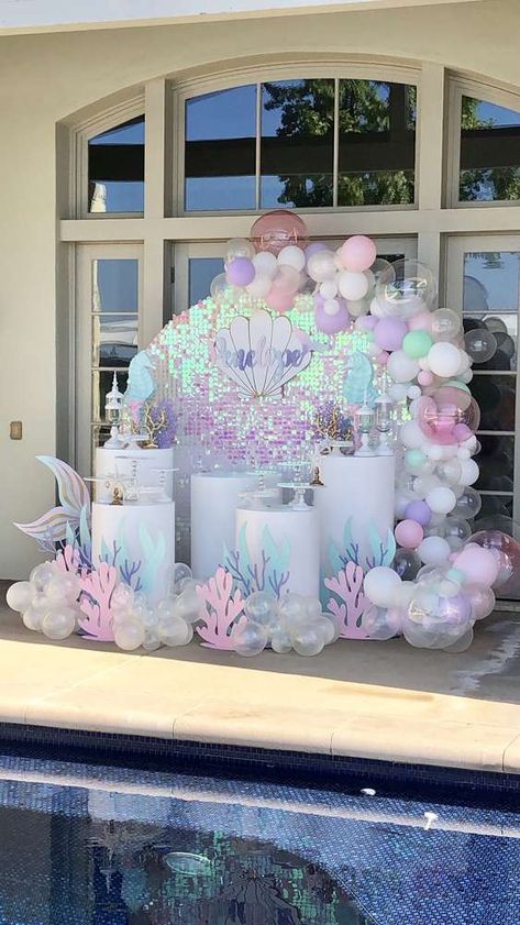 Mermaid Birthday Party Ideas, Ariel Birthday Party, Ocean Birthday Party, Mermaid Birthday Party Decorations, Mermaid Theme Birthday Party, Mermaid Birthday Cakes, Ariel Birthday, Birthday Mermaid, Mermaid Party Decorations