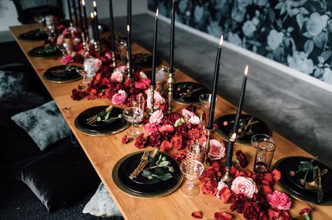 Edgy Bachelorette Party, Unique Engagement Party, Moody Wedding Decor, Halloween Bridal Showers, Candlelit Table, Reception Styling, Edgy Boho, Pink Wedding Centerpieces, Edgy Wedding