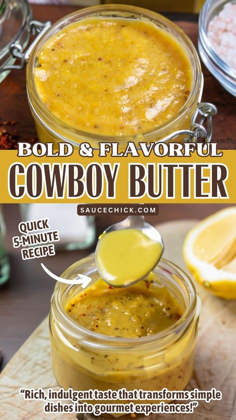 Cowboy Butter Recipe Pepper Butter Recipe, Cowboy Butter Dipping Sauce, Cowboy Butter Recipe, Steak Sauce Recipe, Cowboy Butter, Flavored Butter Recipes, Butter Recipes Homemade, Sauces Recipes, Homemade Sauce Recipes