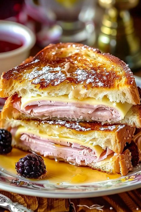 Ultimate Monte Cristo Sandwich Ciabatta Bread Recipe Sandwiches, Pimento Cheese Breakfast, Homemade Breakfast Sandwich, Ham And Gruyere, Sandwiches Breakfast, Ciabatta Bread Recipe, Sandwhich Recipes, Monte Cristo Sandwich, Ham And Cheese Sandwich