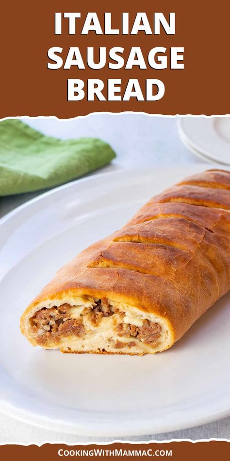 Italian Sausage Bread Sausage Bread Recipe With Pizza Dough, Italian Sausage Bread, Sausage Bread With Pizza Dough, Garbage Bread Recipe, Cheese Stromboli, Garbage Bread, Italian Bread Recipes, Sausage Bread, Cheese Stuffed Mushrooms